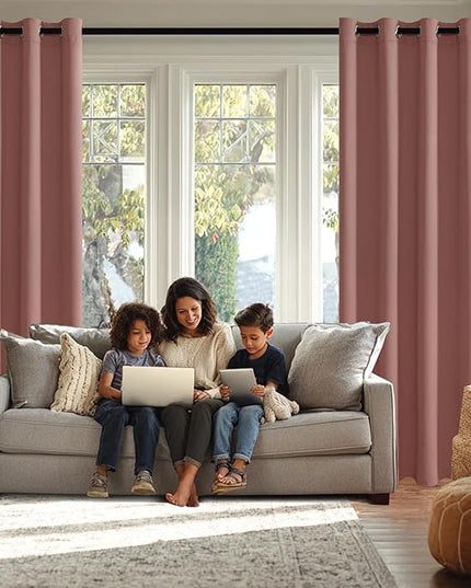 JIUZHEN Dried Rose Blackout Curtains with Tiebacks Thermal Insulated, Light Blocking and Noise Reducing Grommet Curtains for and Living Room, Set of 2 Window Curtain Panels, 42 x 54 Inch Length