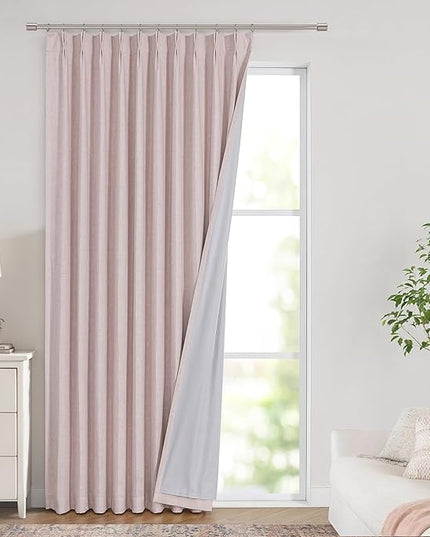 Vision Home Soft Pink Pinch Pleated Full Blackout Curtains Linen Blended Room Darkening Window Panels 84 inch for Living Room Bedroom Thermal Insulated Pinch Pleat Drapes with Hooks 60" Wx84 Lx1