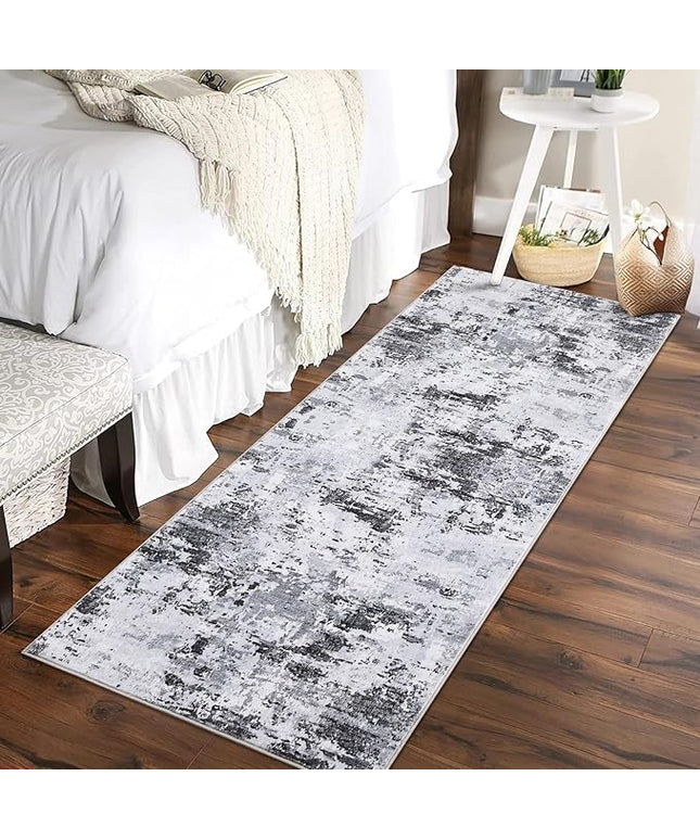 Runner Rug 2x6 Modern Abstract Non Slip Soft Stain Resistant Low Pile Machine Washable Non Shed Rug for Hallway Kitchen Bathroom, Grey