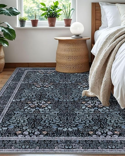 5x7 Area Rug for Bedroom, Navy Blue Black Large Modern Floor Rug with Non-Slip, Non-Shedding Washable Area Rugs for Living Room, Soft Boho Carpet for Farmhouse Office Home Décor