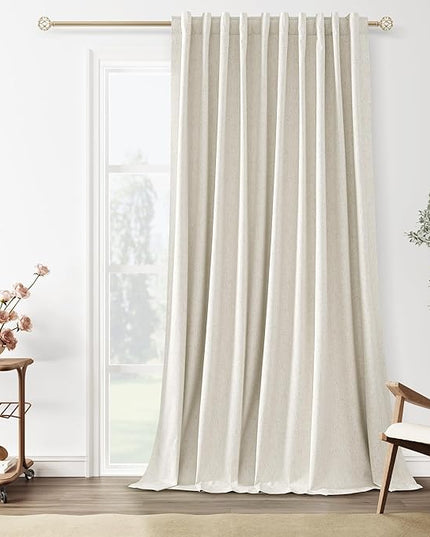 Guken Cream Linen Blackout Curtains 70 Inch Wide by 96 Inch for Living Room Bedroom Back Tab Thermal Insulated 100% Black Out Linen 1 Drapes Room Darkening Window Curtains,1 Panel