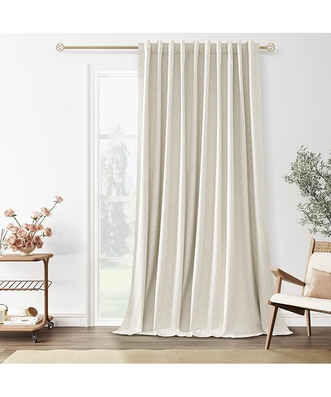 Guken Cream Linen Blackout Curtains 70 Inch Wide by 90 Inch for Living Room Bedroom Back Tab Thermal Insulated 100% Black Out Linen 1 Drapes Room Darkening Window Curtains,1 Panels