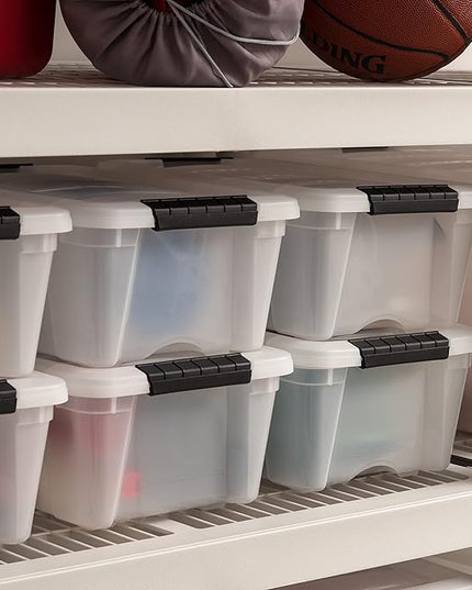 IRIS USA 13 QT Plastic Storage Box with Lid and Latches - 6 Pack - BPA-Free, Discreet Organizing Solution, Durable Nestable Stackable Containers, Secure Pull Handle - Pearl