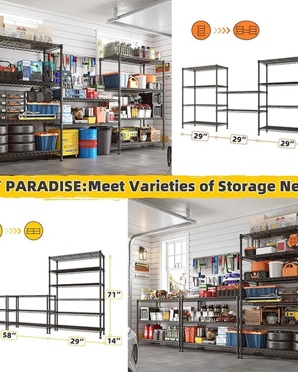 REIBII 71" H Metal Shelves 6 Tier Storage Shelves 1200LBS Adjustable Shelving Units and Wire Shelving Unit Storage Rack Shelf Metal Shelving, 71" H x 29" W x 14" D