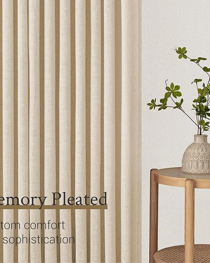96 Inches Long Pinch Pleated Semi Sheer Curtains,Beige Linen Blended Light Filtering Window Curtains 96 Length 2 Panels for Living Room Bedroom Pinch Pleat Drapes with Hooks 2 Panels 40" Wx96 L