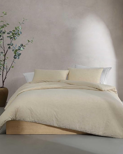 Calvin Klein - Duvet Cover Set, Soft & Breathable Bedding with Matching Shams, Plain Weave Fabric, Cozy Home Essentials (Branching Leaves Beige, King)