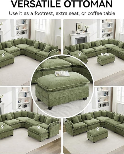 35‘’ Modern Chenille Cloud Sofa Ottoman,Rectangle Ottoman for Modular Sectional Sofa, Green