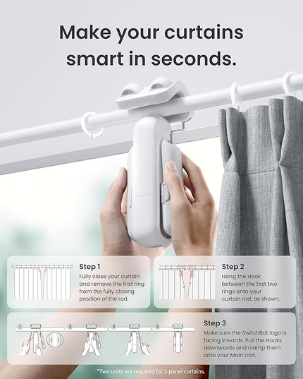 SwitchBot 2025 Automatic Curtain Opener 3 Rod-Bluetooth Remote Control, WiFi&Smartphone Control, Upgraded High-Performance, Add Hub to Compatible with Alexa, Google Home, HomeKit
