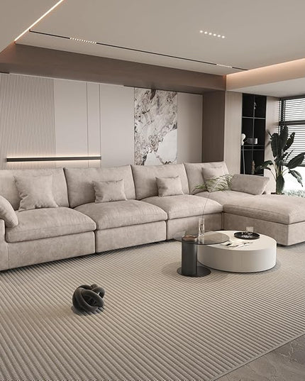 156" Cloud Couch Modular Sectional Sofa with Ottoman,L Shaped Couch, Down Filled Convertible Sofa,Cover Washable and Replaceable Couches for Living Room,Khkai
