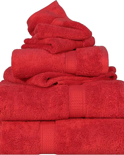 Superior Egyptian Cotton Pile 6 Piece Towel Set, Includes 2 Bath, 2 Hand, 2 Face Towels/Washcloths, Ultra Soft Luxury Towels, Thick Plush Essentials, Guest Bath, Spa, Hotel Bathroom, Red