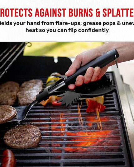 Grillbot Heat Resistant BBQ Heat Shield for Utensils, Protect Hands from Burns, Splatter & Flare-Ups, BPA-Free Silicone, Dishwasher Safe, Universal Fit, Perfect Grill Gift for Men (Black, Spider)