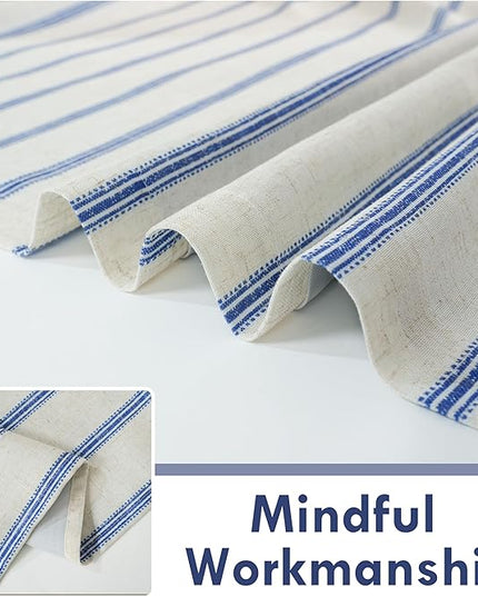 DriftAway Farmhouse Linen Blend Blackout Curtains 96 Inches Long for Bedroom Vertical Striped Printed Linen Curtains Thermal Insulated Lined Treatments for Living Room 2 Panels W52 x L96 Linen Navy