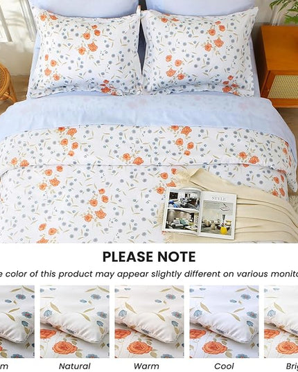 MUXHOMO Orange Blossom Bed in a Bag King 7 Pieces, King Comforter Set Reversible Botanical Flowers Design, Ultra Soft & Breathable Bedding Sets with Comforter, Sheets, Pillowcases & Shams