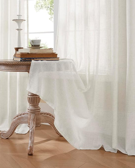 Joydeco Linen Curtains 72 Inch Length 2 Panels Set for Living Room,Light Filtering Curtains 37 Inch Wide for Bedroom, Off-White Curtains with Back Tab & Rod Pockets (37x72 inch, Off-White)