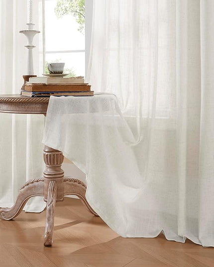 Joydeco Light Filtering Curtains 90 Inch Length for Bedroom, Linen Curtains 90 Inch Length 1 Panel Set for Living Room，White Semi Sheer Drapes 90 Inches Long with Rod Pockets