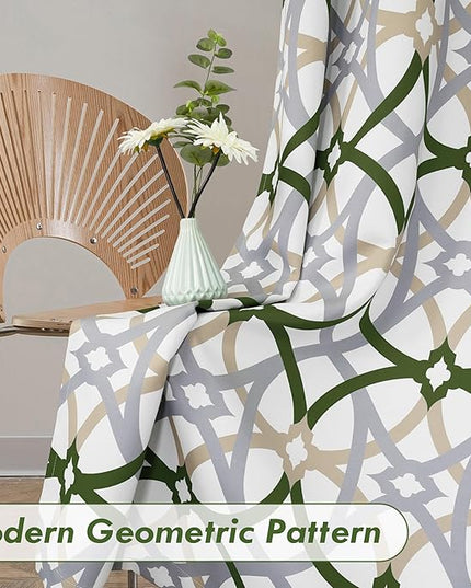 DriftAway Alexander 80% Blackout Curtains for Living Room 250GSM Pattern Match Thermal Insulated Room Darkening Geo Moroccan Mid Century Grommet Bedroom Drapes 2 Panels 52 Inch by 96 Inch Loden Green