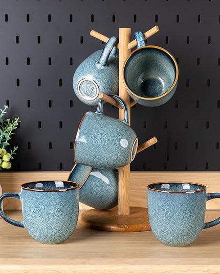 AmorArc 12oz Coffee Mugs, Ceramic Coffee Mugs set of 6 for Man, Woman, Dad, Mom, Modern Coffee Mugs with handle for Latte/Cappuccino/Milk/Cocoa. Dishwasher&Microwave Safe, Ocean Blue