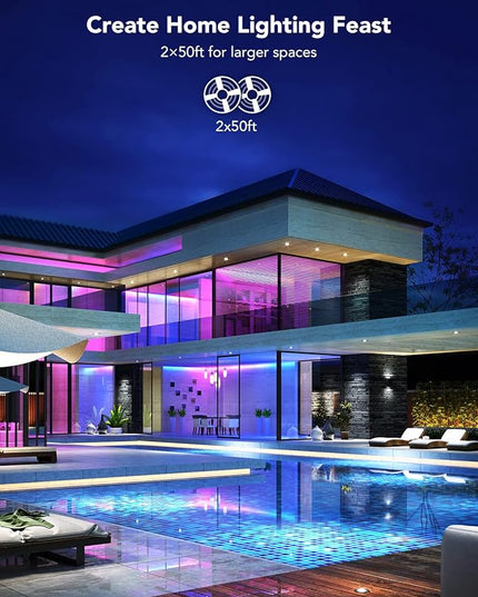 Govee 100ft RGBIC LED Strip Lights, Smart LED Lights for Bedroom, Bluetooth LED Strip Lights APP Control, DIY Multiple Colors on One Line, Color Changing LED Lights for Bedroom Decor, 2 Rolls of 50ft