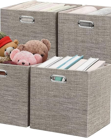 Posprica Storage Bins,11×11 Foldable Storage Cubes Boxes Container Closet Organizer Shelf Cabinet Bookcase,Thick Fabric Drawer Container - 4pcs,Coffee