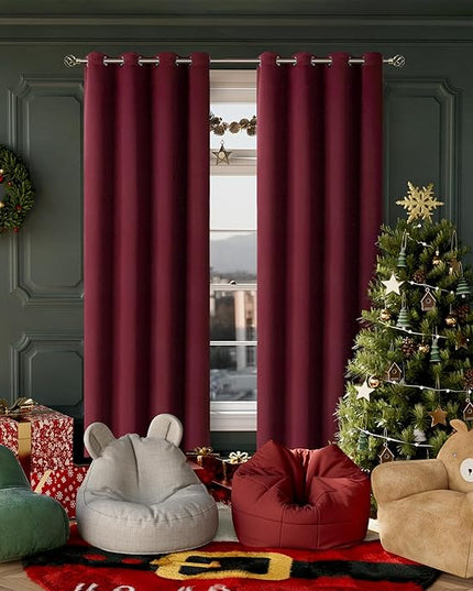 BGment Christmas Blackout Curtains - Grommet Thermal Insulated Room Darkening Bedroom and Living Room Curtains, Set of 2 Curtain Panels (52 x 84 Inch, Burgundy)