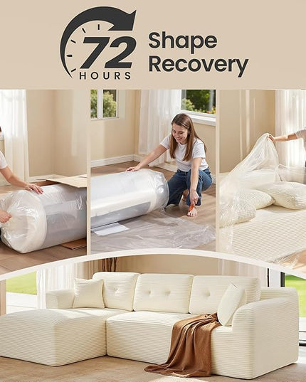 VASAGLE 108.3 Inches Boneless Couch with Chaise, Modular Sectional Sofa, Modern Cloud Couch with Deep Seat, L-Shape Corduroy Sofa for Living Room, Left-Facing Chaise, Bedroom, Cream White ULCS181WD01