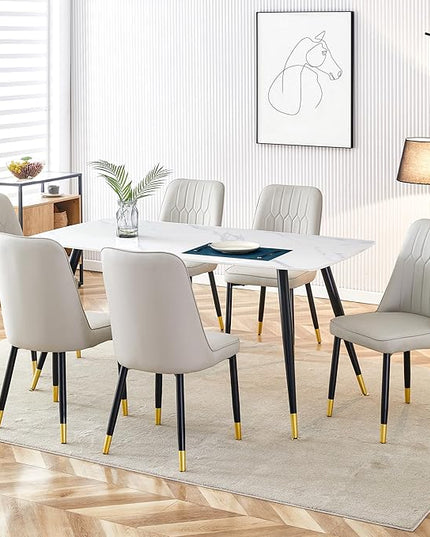 7 Piece Dining Table Set, Dinner Table Set for 6, Sintered Stone Kitchen Table Top and Modern Chairs Set of 6 for Kitchen Dining Room