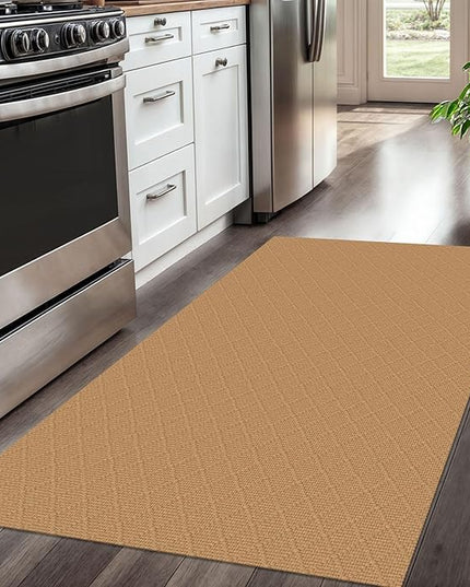 KOZYFLY Washable Entryway Rug 3x5 Ft Area Rugs Cotton Rubber Backed Throw Rugs Indoor Door Mat Floor Carpet for Front Entrance Bathroom Kitchen Living Room Kitchen Rugs Braided, Warm Tan