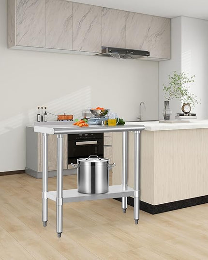 HARDURA Stainless Steel Commercial Work Table Prep Work Metal Table 14×30 Inches with Undershelf and 2" Backsplash Heavy Duty NSF 430 for Kitchen Food Prep