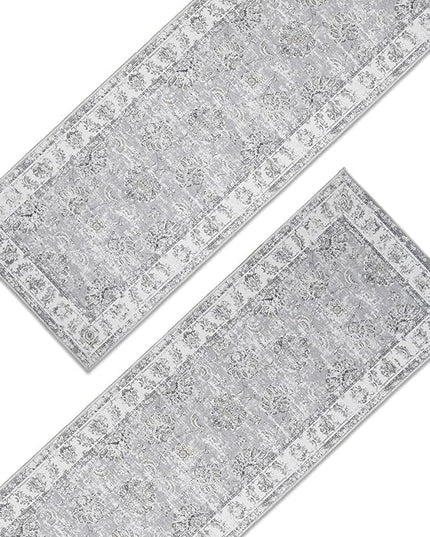 jinchan Fiora Runner Rug 3x8-2pcs Kitchen Washable Vintage Rug Hallway Rug Floral Print Floor Cover Indoor Thin Retro Mat Accent for Bathroom Laundry Room Bedroom Office Farmhouse (Double,Grey)