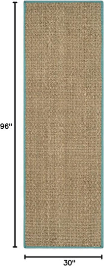 SAFAVIEH Natural Fiber Collection Runner Rug - 2'6" x 8', Natural & Teal, Seagrass, Basketweave Pattern with Border (NF114R)