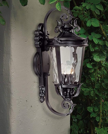 John Timberland Casa Marseille European Outdoor Wall Light Fixture Textured Black Scroll Arm 31" Clear Hammered Glass for Exterior House Porch Patio Outside Deck Garage Yard Front Door Home