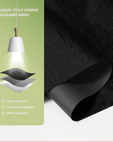 Blackout Roller Shades for Indoor Windows, Cordless Jacquard Fabric-Matched Roller Blinds, Easy to Install Privacy UV Protection Roll Up Blinds for Home Office, Black, Custom Size