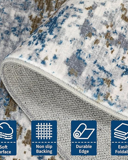 Modern Abstract Runner Rug 2x5 Washable Non Slip Stain Resistant Rug for Bedroom Living Room Non Shedding Low Pile Indoor Floor Cover,Navy