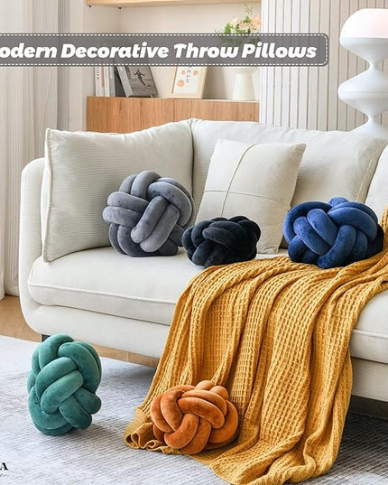 Knot Pillow Ball, Soft Home Decorative Throw Pillows Cushion, Round Changeability Knotted Pillows, Modern Home Handmade Cushions for Bedroom, Sofa, Couch (8 Inch, Caramel)