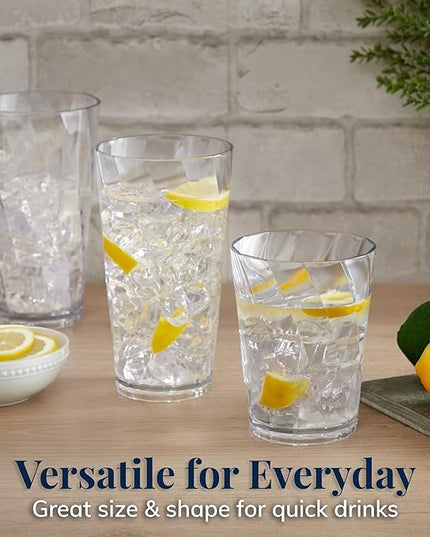 US Acrylic Optix Plastic Reusable Drinking Glasses (Set of 16) 14oz Rocks & 20oz Water Cups in Clear | BPA-Free Tumblers, Made in USA | Top-Rack Dishwasher Safe