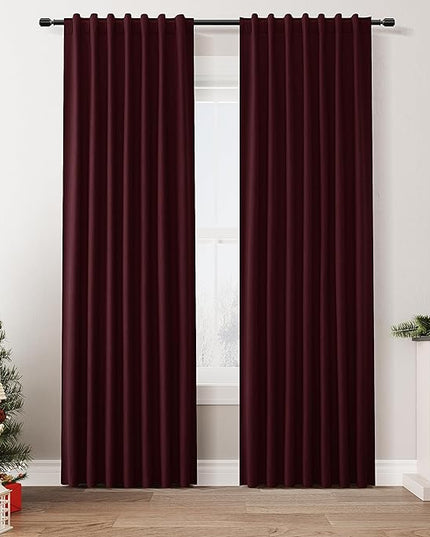 Guken Blackout Curtains 84 Inch Length 2 Panels Set for Living Room Bedroom Back Tab Thermal Insulated 100% Black Out Linen Drapes Boho Christmas Decor,Burgundy 52x84