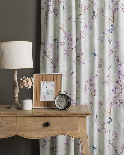 Maison d'Hermine Curtains for Living Room 100% Cotton 84 inch Length One Panel Window Toile Curtains for Bedroom with Loop & Rod Pockets - Blossom in Spring - Lavender, 50" W x 84" L