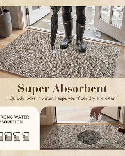 MontVoo Door Mat Indoor Entrance Doormat, Absorbent Durable Rubber Non Slip Front Door Mat for Inside Entry Entryway Dirt Trapper Welcome Mat, Grey Brown 32''x48''