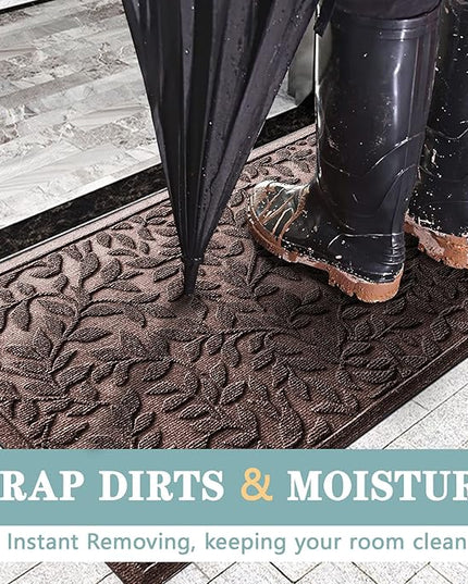 Bulijojo Sturdy Front Entrance Doormats,Durable Heavy Duty Welcome Mat,Thick Absorbent Natural Rubber Non Slip Mat,Easy Clean Entryway Mat Leaves Brown, 47" x 32"