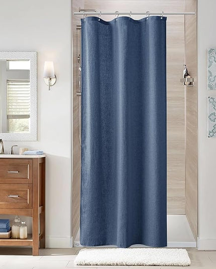Naturoom Vintage Blue 36 Inch Shower Curtain - Stall Narrow Half Linen Ultra Thick Fabric Shower Curtain Set with Hooks, Boho Farmhouse Rustic RV Camper Bath Curtains for Bathroom, 36x72