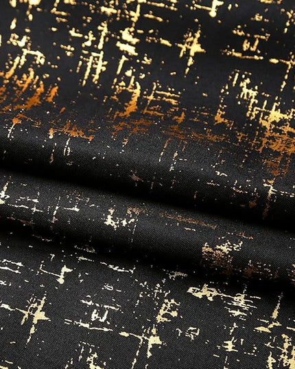 Taisier Home Gold Foil Print Linen Textured Curtains - Geometric Dots Pattern Design for Nursery, Toy Room - Thermal Insulated Window Treatment, 2 Panels, 72" L, Black and Gold