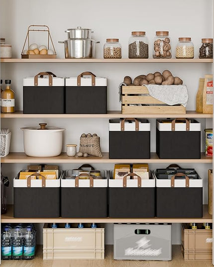 StorageWorks Storage Bins, Fabric Storage Bins for Shelves, Large Storage Baskets with Metal Frame, Closet Baskets and Bins with Handles, Black and White, 2-Pack