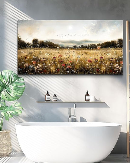 KELIYUAN Modern Canvas Print Wall Art Vintage Home Decorlawn Painting With Floral Wall Art Printsclassic Landscape Office Living Room Bedroom Wall Decor Home Decorcan Be Hung Directly 24x48 Inches