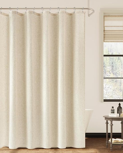 Naturoom Long Linen Shower Curtain, 80 Inch Weighted Cloth Bathroom Shower Curtain, Neutral Tone Burlap Woven Look Country Style Hotel Luxury Bath Curtains Set with Hooks, 72x80, Cream Beige