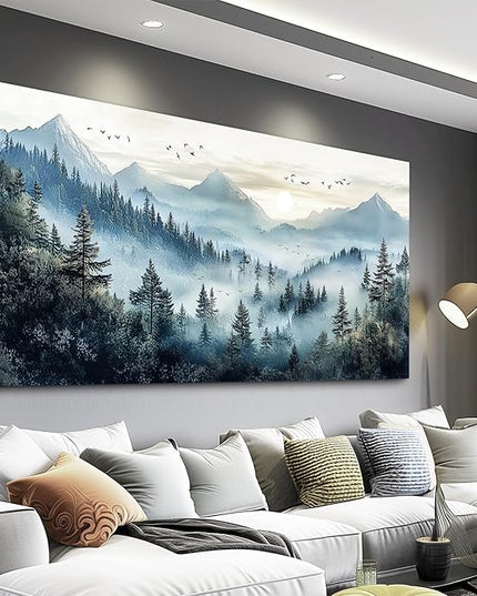 FUHAIHUA Large Wall Decor For Living Room Canvas Wall Art For Office Modern Wall Decorations For Bedroom Forest Fog Landscape Painting Mountain Pictures Artwork Room Home Decor 24x48 In