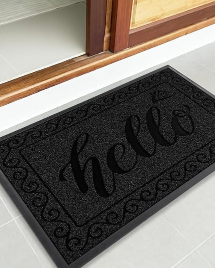 Yimobra Welcome Mats for Front Door 29.5x17, Heavy Duty Waterproof Outdoor Door Mat Outside Entrance, Non-Slip Low Profile Indoor Entryway Mat for Garage Patio, Black