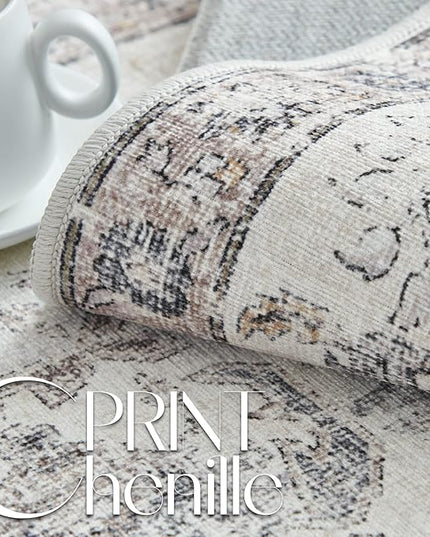 jinchan Runner Rug 3x7 Washable Hallway Rug Vintage Indoor Thin Retro Floor Cover Distressed Gray Floral Country Lightweight Non Slip Carpet for Entryway Bathroom Kitchen Bedroom Living Room Grey