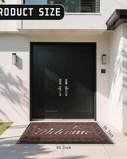 Yimobra Welcome Mat, Heavy Duty Sturdy Door Mats for Home Entrance Outdoor Indoor, Front Doormat for Outside Patio Floor Entry Porch Garage Office, Waterproof, Low Profile, 60 x 36, Maroon