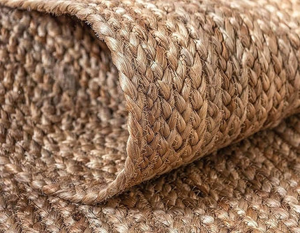 FRELISH DECOR Handwoven Jute Area Rug - 8 feet Round - Natural Yarn - Rustic Vintage Beige Braided Reversible Rug - Eco Friendly Rugs for Bedroom - Kitchen - Living Room - Farmhouse (8' Round)
