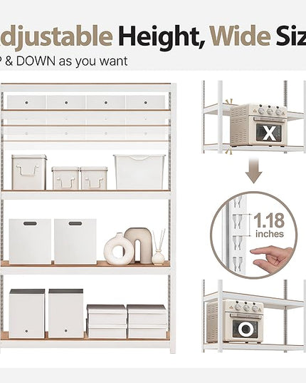 HOMEDANT House 48.1" W Deep 5 Tier Heavy Duty Garage Shelving Adjustable Metal Rack Storage Shelves Standing Shelf Unit Organizers Industrial Warehouse Basement White 1Pack